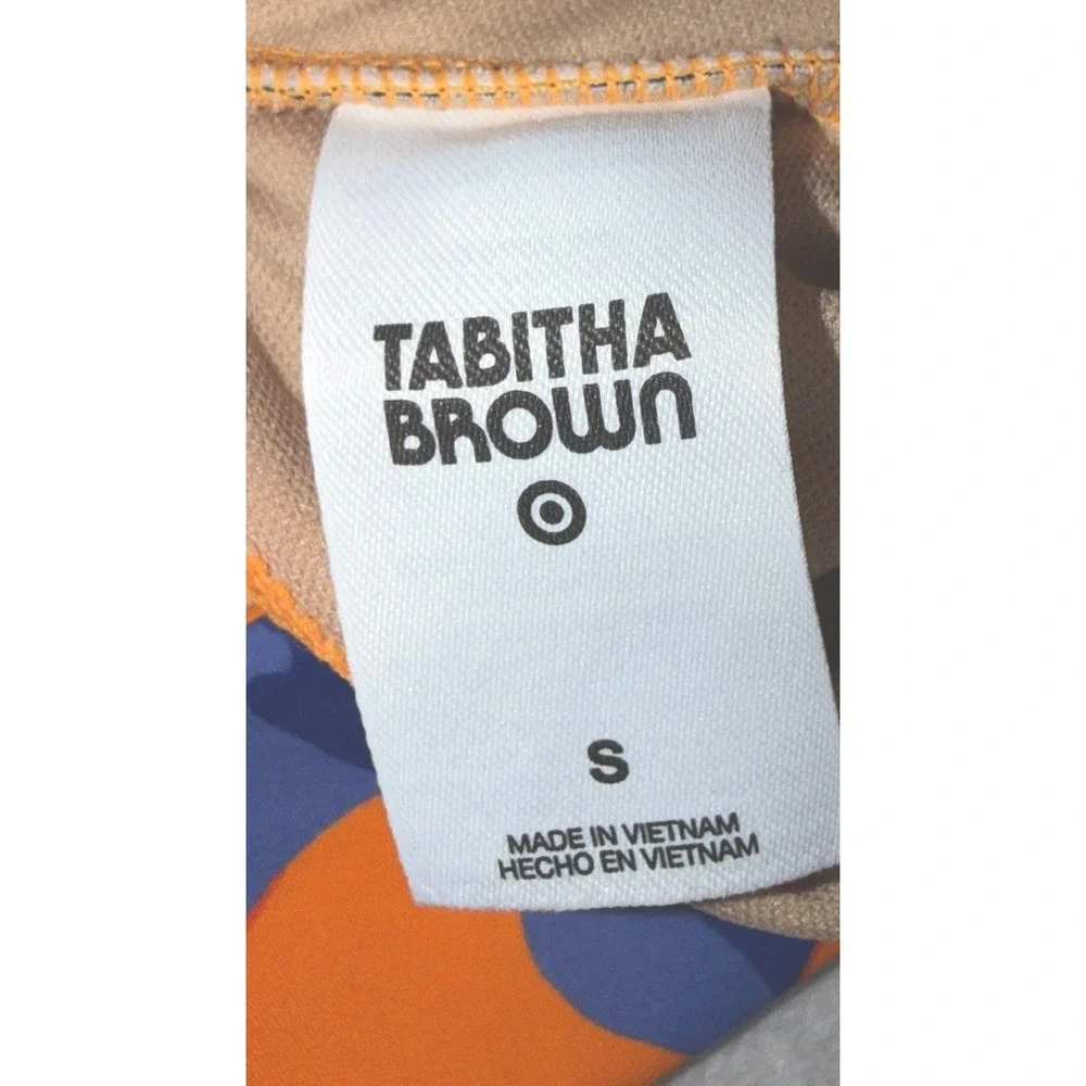 Tabitha Brown Target One Piece Swimsuit Size‎ S Orange Blue Belted Tie Print